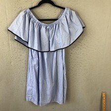 J Crew Dress Womens Extra Small Blue Off Shoulder Ruffle Cotton Summer XS
