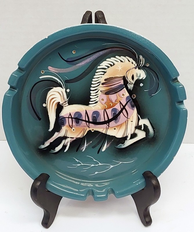 Sascha Brastoff Handsigned Horse Round Caramic Art Ashtray