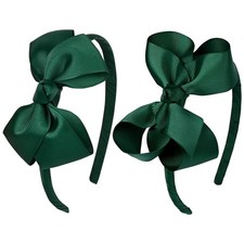 2 PCS 4 Inch Dark Green Bow Headband, Grosgrain Ribbon, Toddlers, Girls