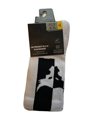 Under Armour Project Rock Socks Mens Large PR Playmaker Mid Crew One Pair White