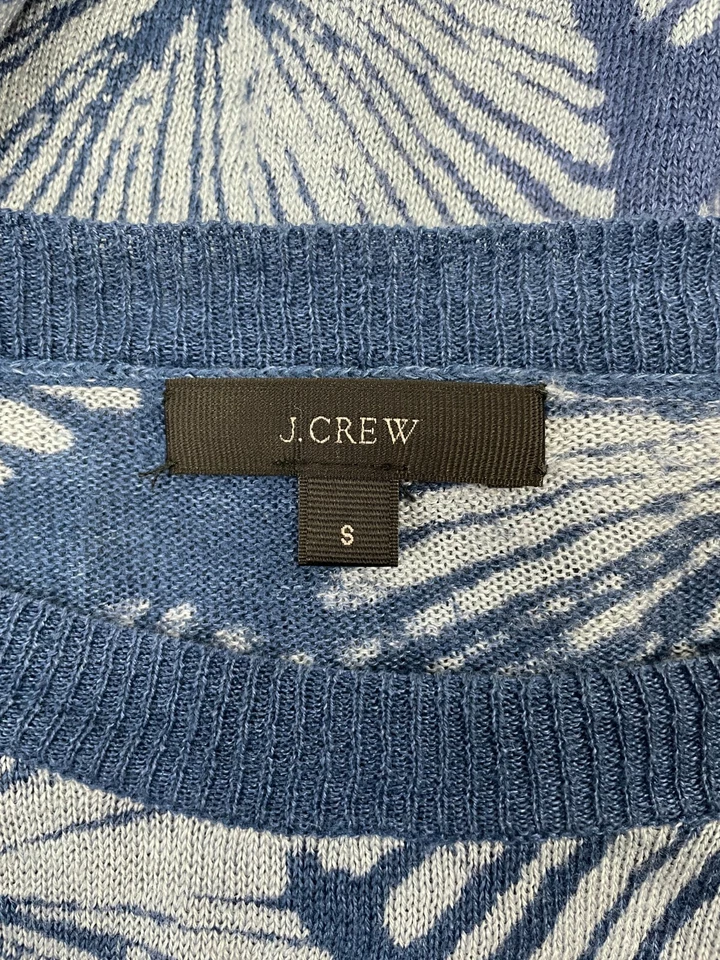 Suéter para mujer J.Crew S lino azul floral cuello redondo manga larga tejido fino C4663 Foto 2 de 4