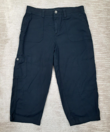 Croft & Barrow Damen 14 schwarz Cargo Crop Caprihose Baumwolle modale Mischung Taschen