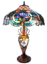 Tiffany Style Stained Glass Lighted Base Victorian Table Lamp    ONE THIS PRICE