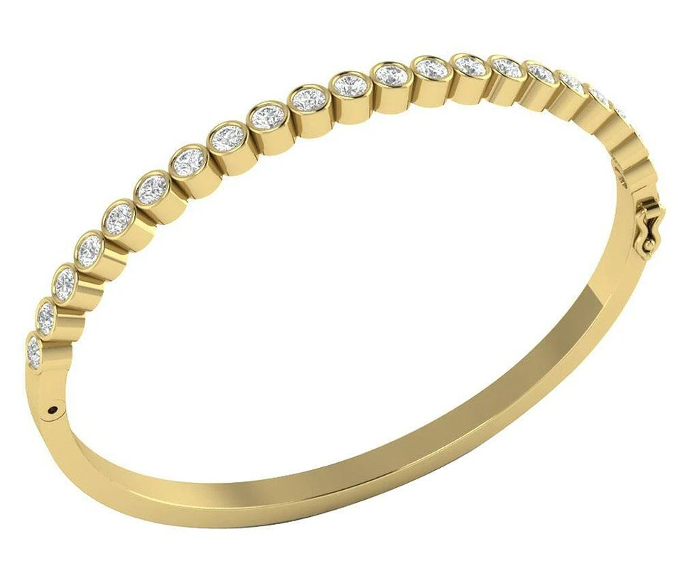 Women's Bangle Bracelet  I1 G 1.60 Ct Round Diamond 14K Gold 2.40Inch Bezel Set - Image 3 of 4