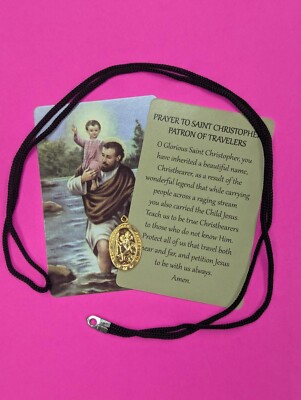 Gold rhodiniert OVAL 1'' H Heiliger Christophorus Medaille Anhänger - Karte & Halskette