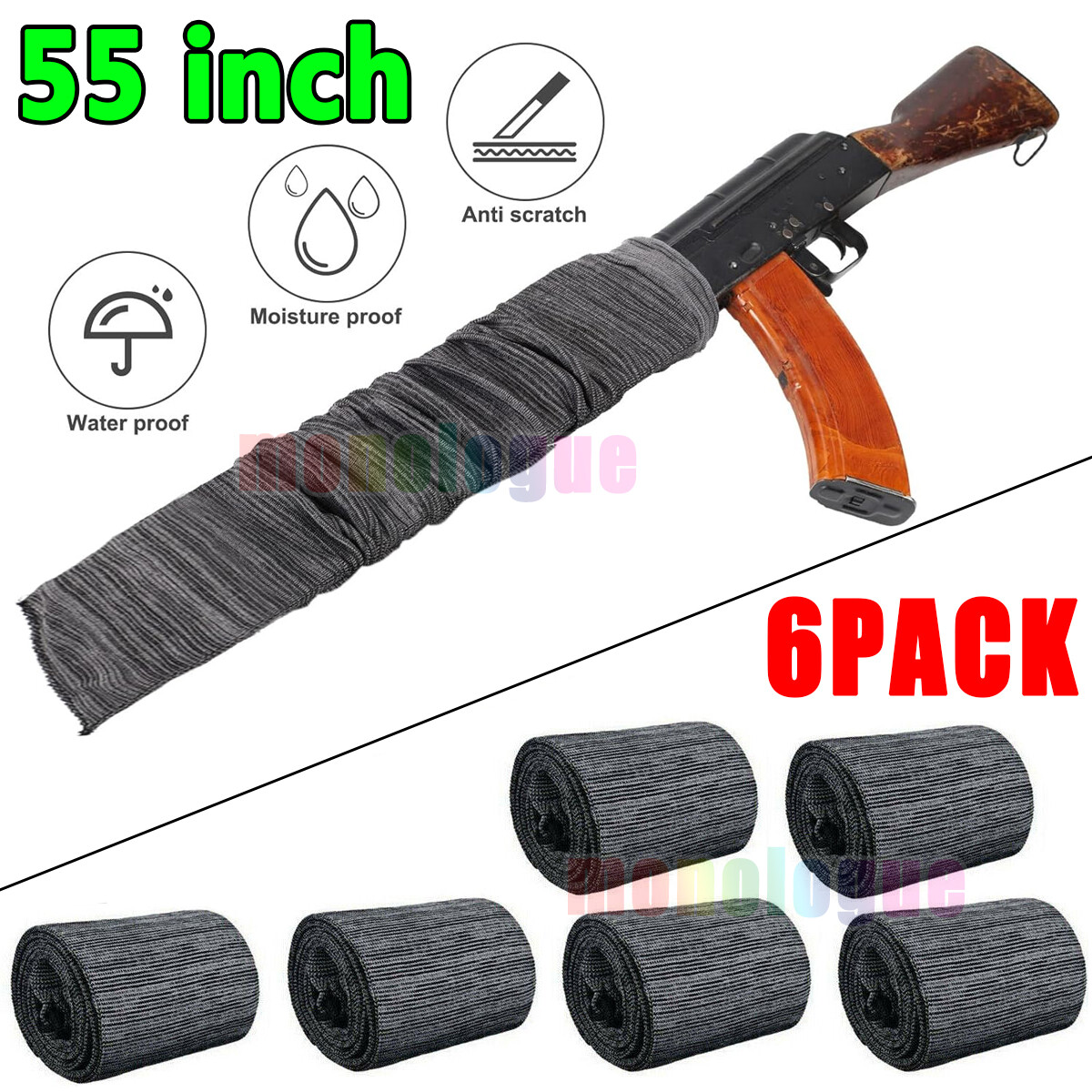 6-Pack Silicone Treated Gun Socks - Rifle Protection Sleeves Up To 55" Long (US Ship)