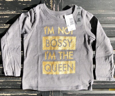 The Children s Place Toddler I m The Queen Long Sleeve T-Shirt Size 2T Gray/Gold