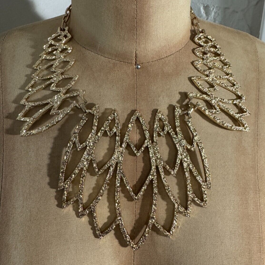 BCBGMAXAZRIA Gold Hammered Textured Metal Abstrac… - image 2