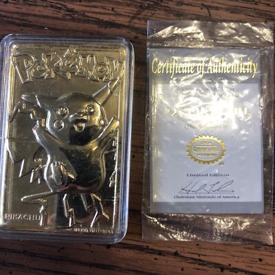 1999 pokemon pikachu gold card Pikachu 1999 Pokemon 23K Gold-Plated Burger King Nintendo Promo Card + Case