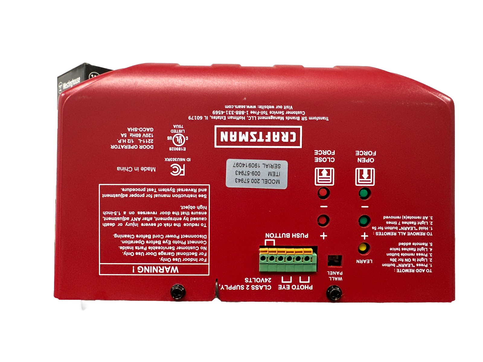 Craftsman 1/2 HP Chain Drive Garage Door Opener System Model 57943 eBay