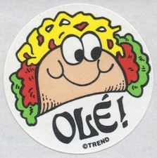 Vintage Trend Scratch And Sniff Taco Ole Stinky Stickers Glossy Single 1980's