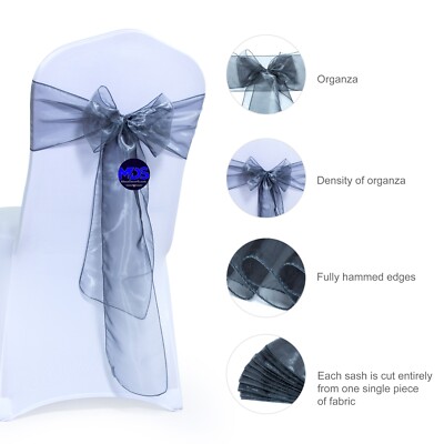 100 Silver Gray Organza Chair Sash Bows for Wedding Party Event Decor, Free Ship
