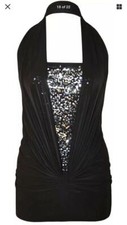 Women Sequin Halter Neck Ruched Boob Tube Ladies Stretch Sleeveless Top