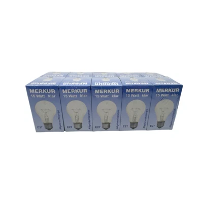 10 x Merkur Glühbirne 15W E27 Stossfest Glühlampe Klar Warmweiss Leuchtmittel