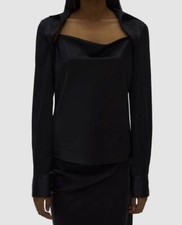  406 Helmut Lang Women's Black Silk Blend Long Sleeve Top Blouse Size S