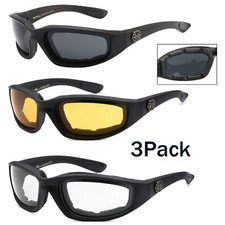 3 PAIRS Choppers Padded Foam Wind Resistant Sunglasses Motorcycle Riding Glasses