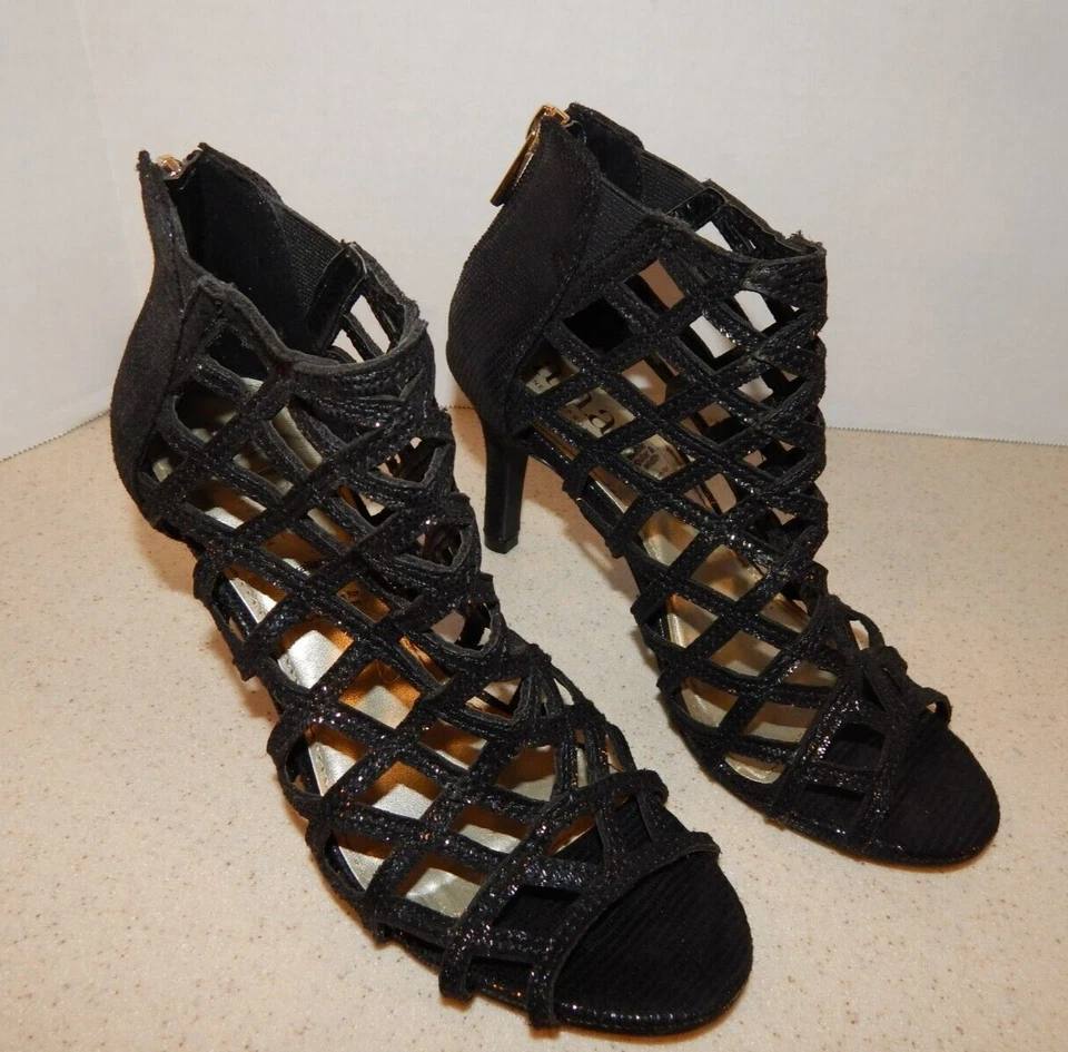 a.n.a.-A New Approach Mujer 5.5 Negro Enrejado Puntera Abierta 3" Tacón Zapatos Brillantes Foto 2 de 4