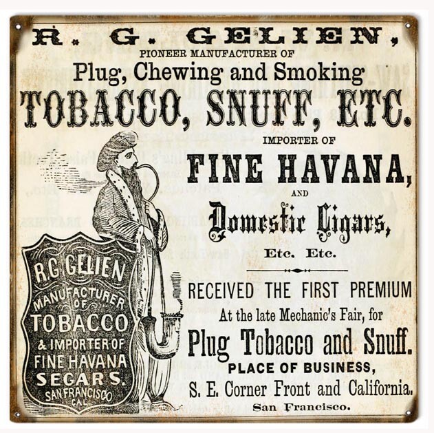 Vintage Style Metal Sign R. G. Glenn Plug Tobacco Cigars 12 x12
