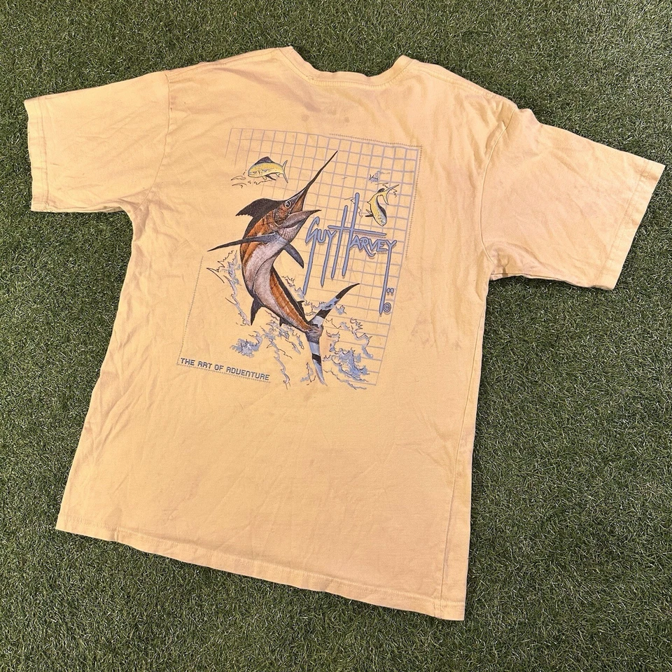 Guy Harvey Shirt Men Med Yellow Marlin Fish Graphic Back Pocket Logo Front Tee - Image 2 of 4