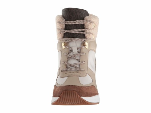 Michael Kors Liv Bootie Canvas Wedge Cream Dark Caramel Sneakers Size 9.5 - Picture 5 of 7