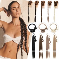 80cm Long Braided Ponytail Extension with Hair Tie Straight Wrap around Hair Tie
