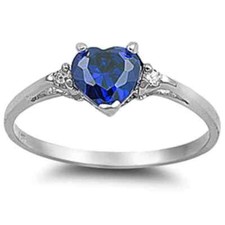 Blue simulated Sapphire Heart Cz .925 Sterling Silver Ring