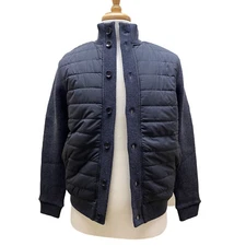 Untuckit Men's Quilted Jacket Coat, Wool Blend, Button Up, Black, Small