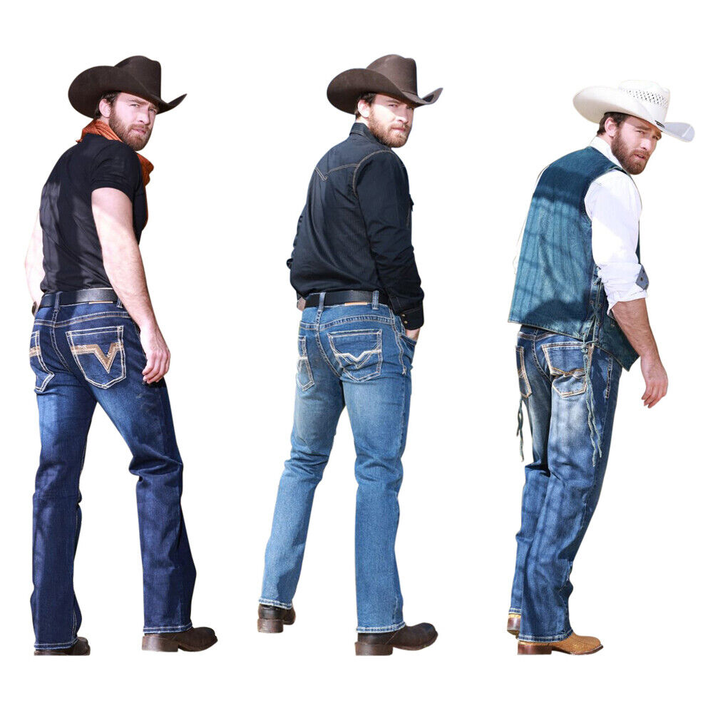 Western Blue Men's Premium Boot Straight Slim Fit Denim Jeans Sizes 30-40