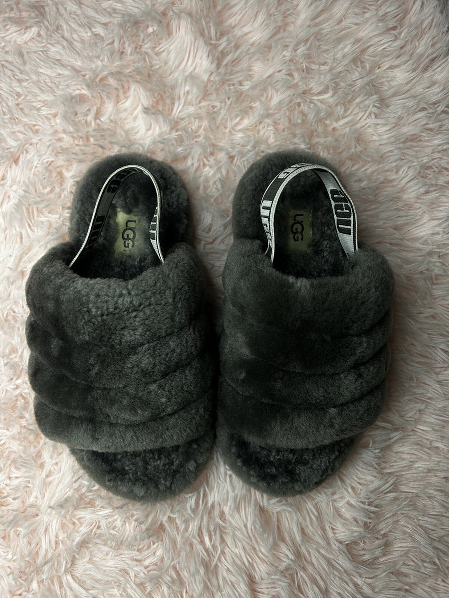 UGG Kids' Fluff Yeah Slide Sandal Charcoal 1098494K