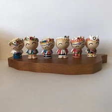 Aboriginal Native Indigenous Tribe Cute Figurines on a Taiwan Shaped Wood Base