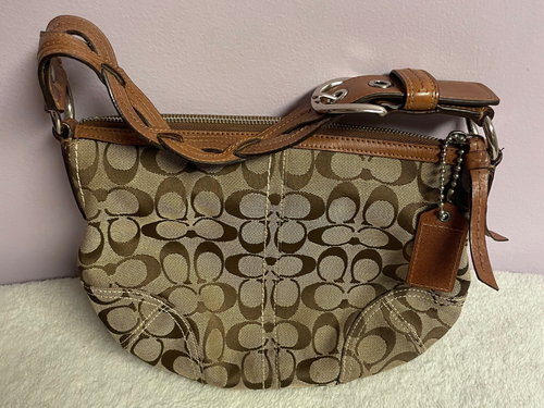 Coach 11857 SoHo Signature Schultertasche in Braun mit Leder geflochtenem Riemen