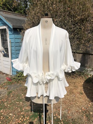 MAY SHINING STAR MEDIUM LARGE IVORY RUFFLE FRILLS TIIE WRAP BLOUSE 3/4 SLEEVES