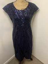 Front Sequin Navy Blue Dress