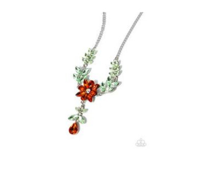 Paparazzi Bouquet Backdrop Orange Flower Necklace Earrings  New