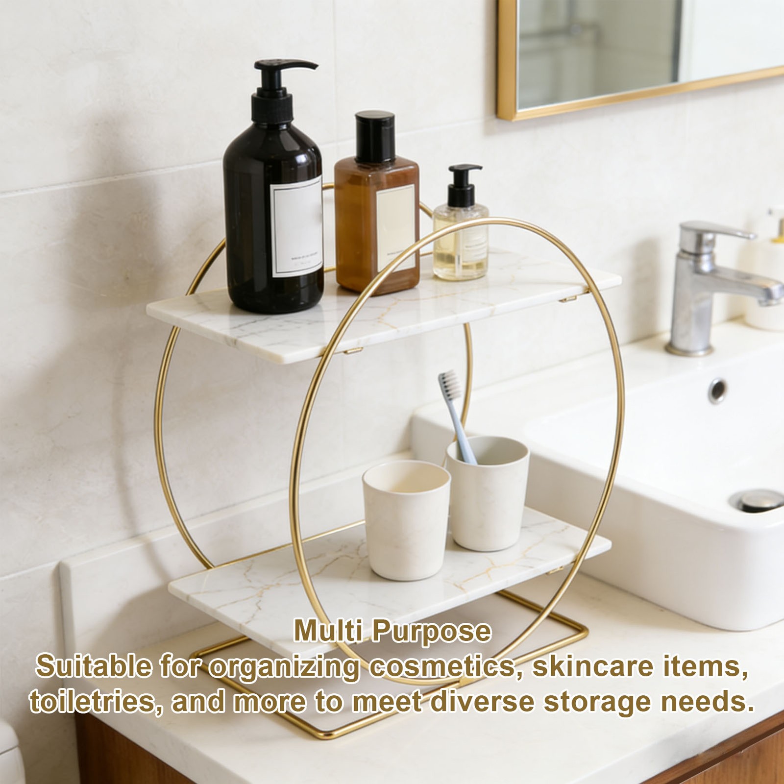 For Bathroom Counter Organizer Iron Multi Purpose 2 Tier Countertop Storage