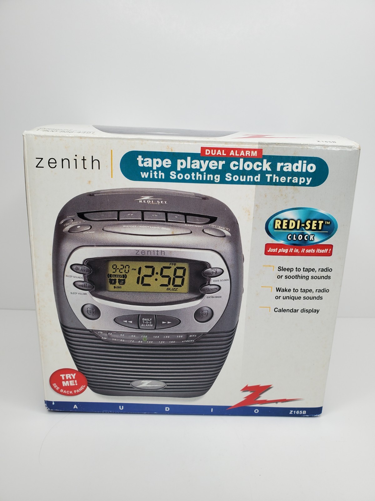 Zenith Z165B Dual Alarm Tape Player Clock Radio W/ Soothing Sound Therapy NEW