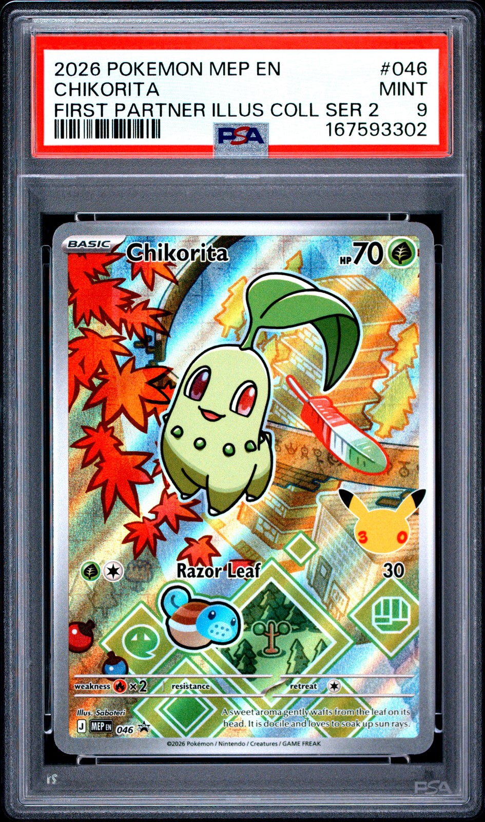 2026 POKEMON MEP EN-ME BLACK STAR PROMO #046 CHIKORITA PSA 9