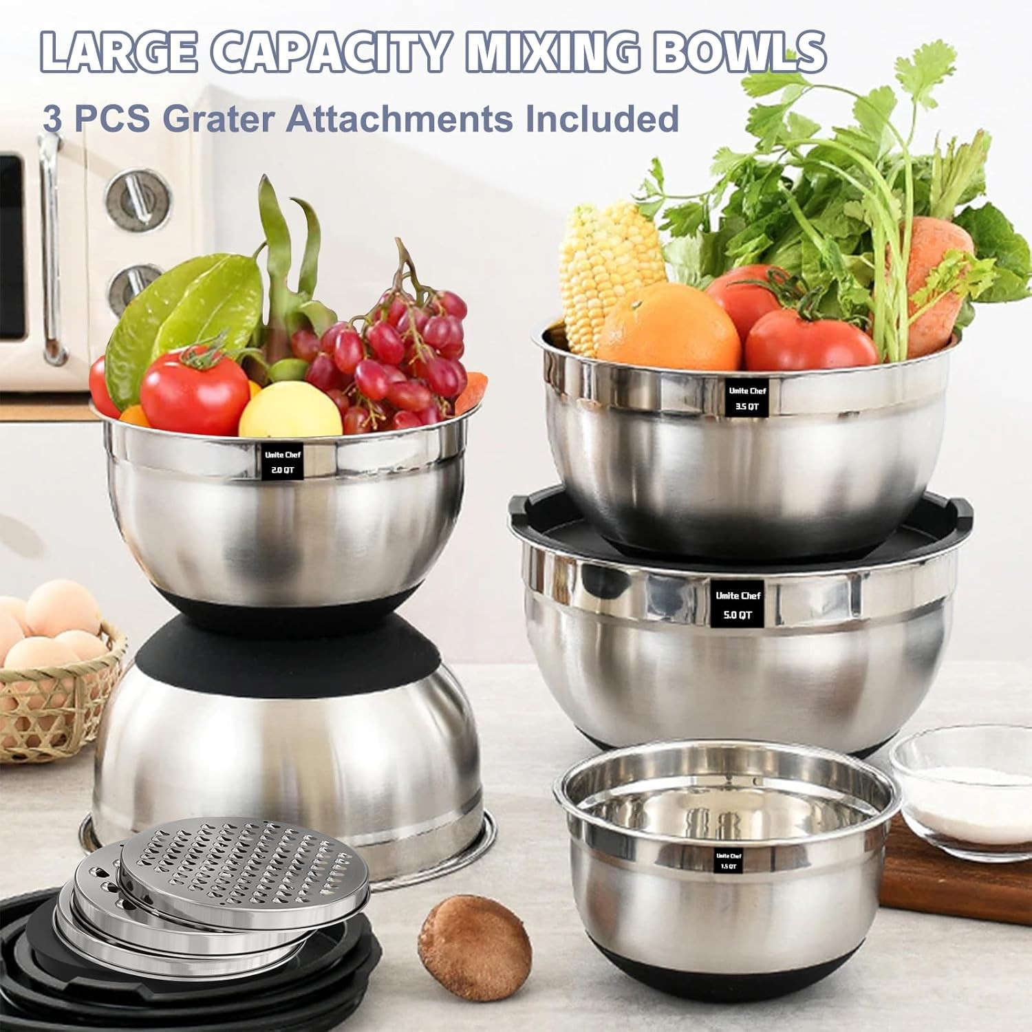 Mixing Bowls with Airtight Lids, 8PCS Stainless Steel Nesting Mixing