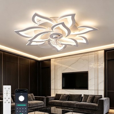 Quiet 81cm Decorative Flower LED Ceiling Fan Light Wireless Remote Timer For