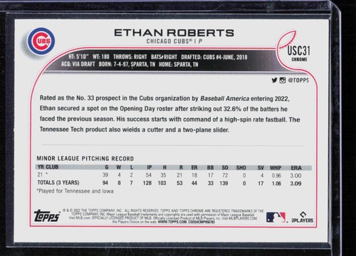 Ethan Roberts 2022 Topps Chrome Update #USC31 Purple Refractor Rookie - Picture 2 of 2