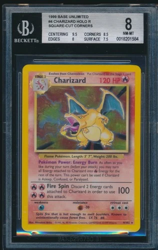 BGS 8 CHARIZARD 1999 Pokemon Base Unlimited #4/102 Holo Non-Shadowless NM-MINT
