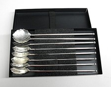 MCM Danish Drink Leaf Stirrer Straws Silverplate Boxed Set 8 Denmark Barware