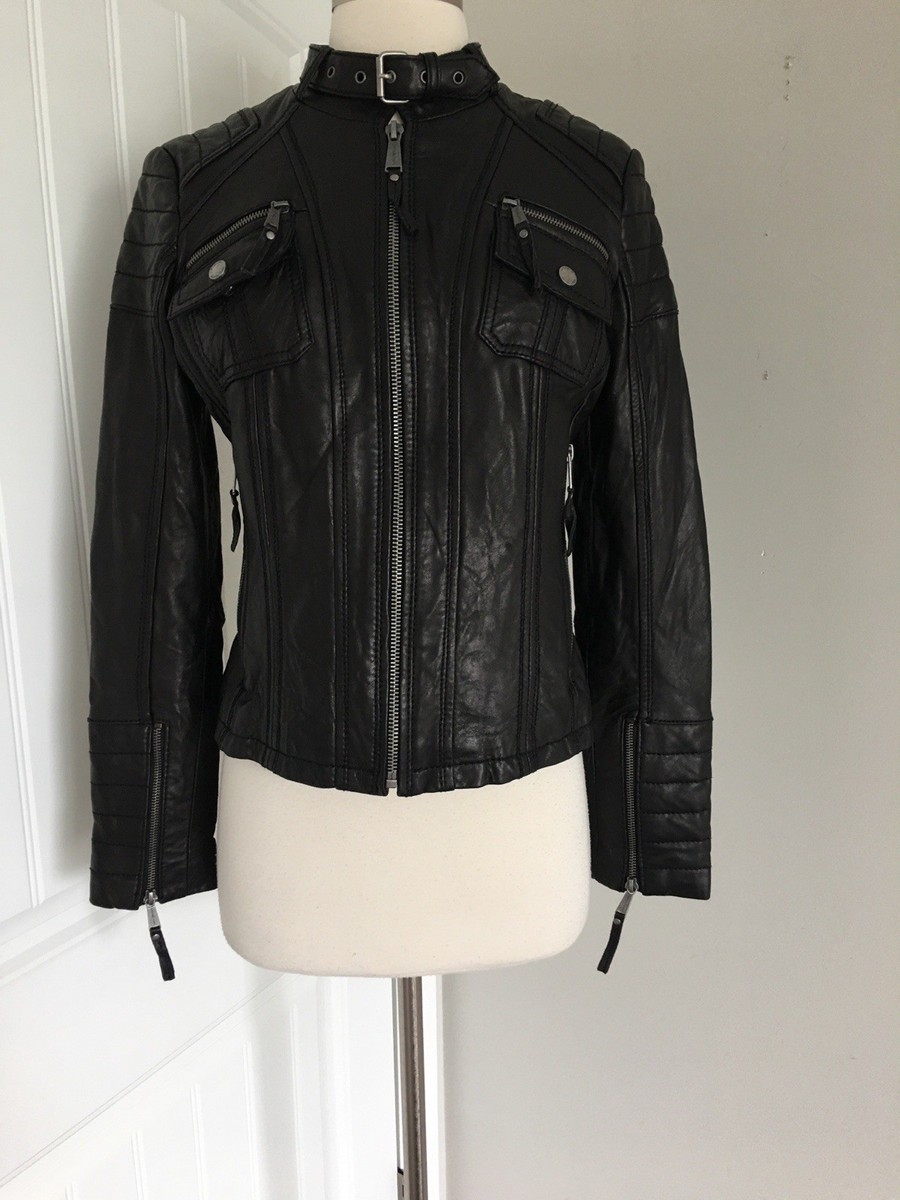 MICHAEL KORS ブラック ブルゾン XS MICHAEL KORS BLACK GENUINE LEATHER MOTO BIKER JACKET SIZE XS