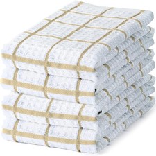 4 Pack Waffle Weave Kitchen Towels 15x25 Inch 100% Cotton Plaid Yellow Set