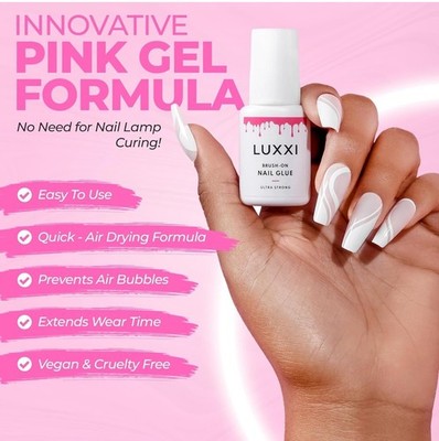 LUXXI Brush-On Ultra Strong Nail Glue White Pink for Artificial Nails & Nail Art