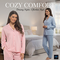 Ladies 100% pure Cotton Pyjamas Set Button Front Top & Pocket Pants 10–24