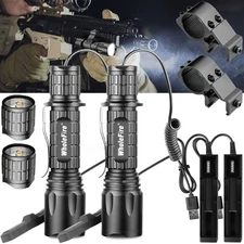 2Pack Rechargeable LED Gun Flashlight Tactical Flashlights w/ Rail Mount+Remote