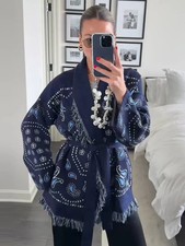 Patchwork Knitted Printed Cardigans Women Sweater Belts Long Sleeve V-ne