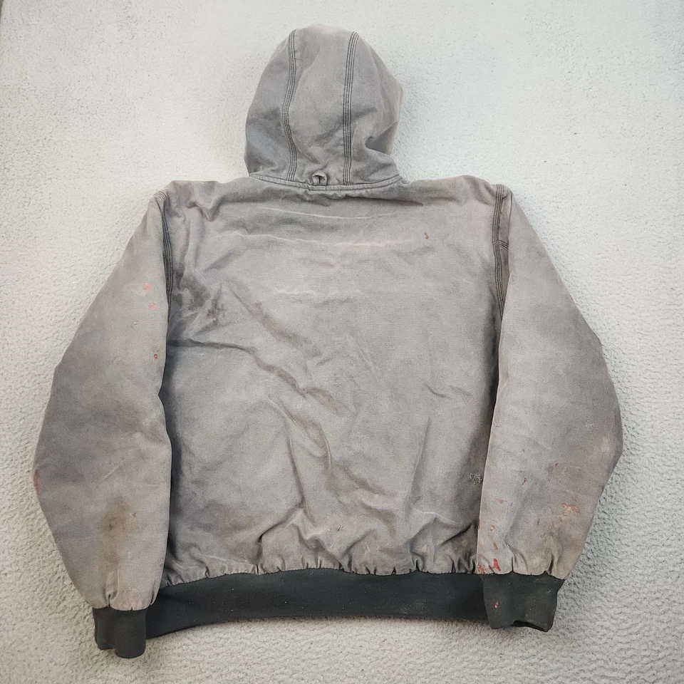 VTG Dri Duck Canvas Quilt Lined Hooded Jacket Large Distressed Faded Workwear - Image 2 of 4