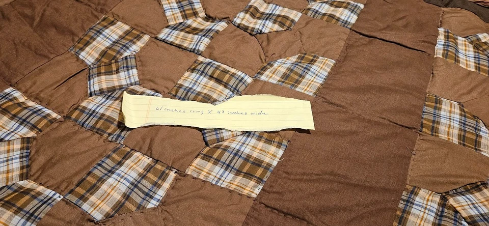 Rustic Plaid Patchwork Quilt - Brown & Blue Cozy Throw 61x43" - Image 2 of 4